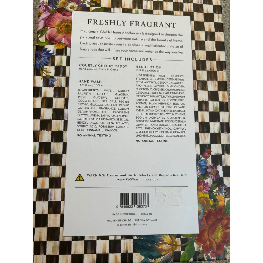 MacKenzie-Childs Flower Market Hand Wash & Lotion Caddy Set Courtly Check 16.9oz - Picture 3 of 3